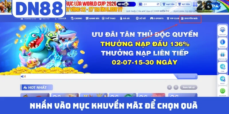 Nhấn vào mục khuyến mãi để chọn quà